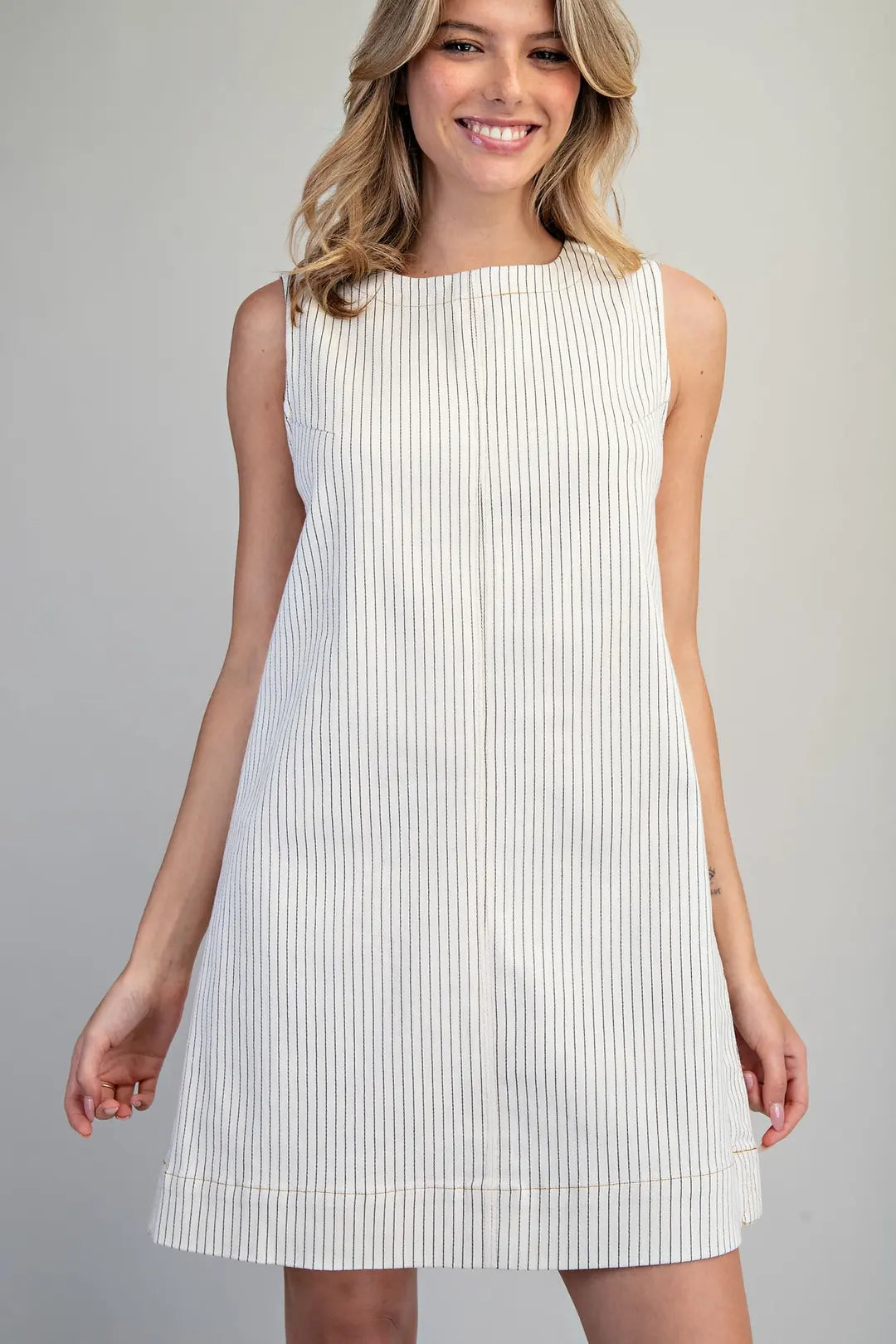 DK16292 Pinstriped Back Zipper Mini Dress