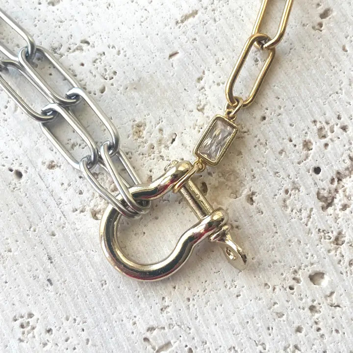 Shackle Necklace Mixed Metal Horseshoe Clasp Edgy Glam N24271