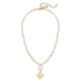 3704W Coin Pearl Gold Cross Drop Necklace