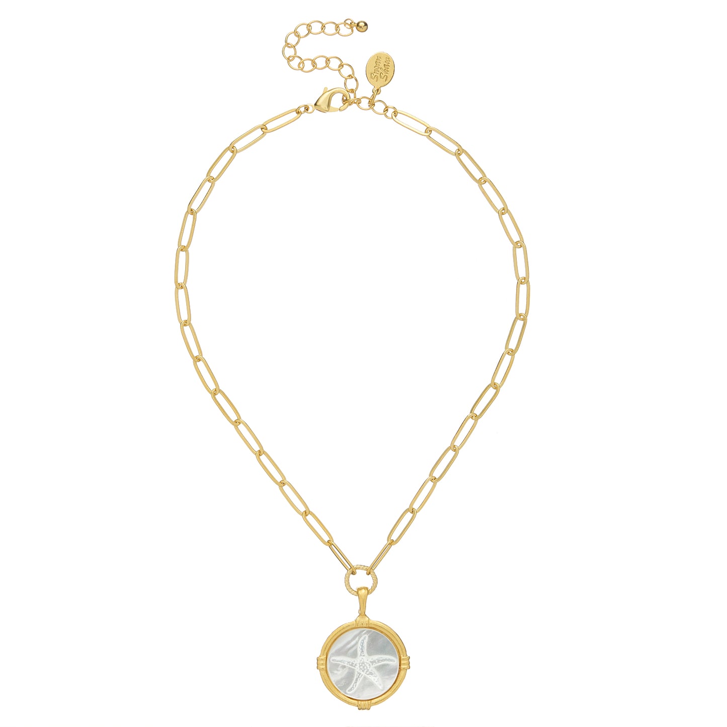 3719ST STARFISH NECKLACE WITH MOP ON PAPERCLIP CHAIN