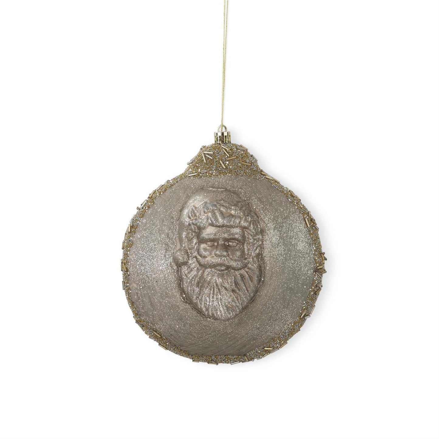 52730A 7" ROUND GOLD SANTA HEAD SHATTERPROOF ORNAMENT