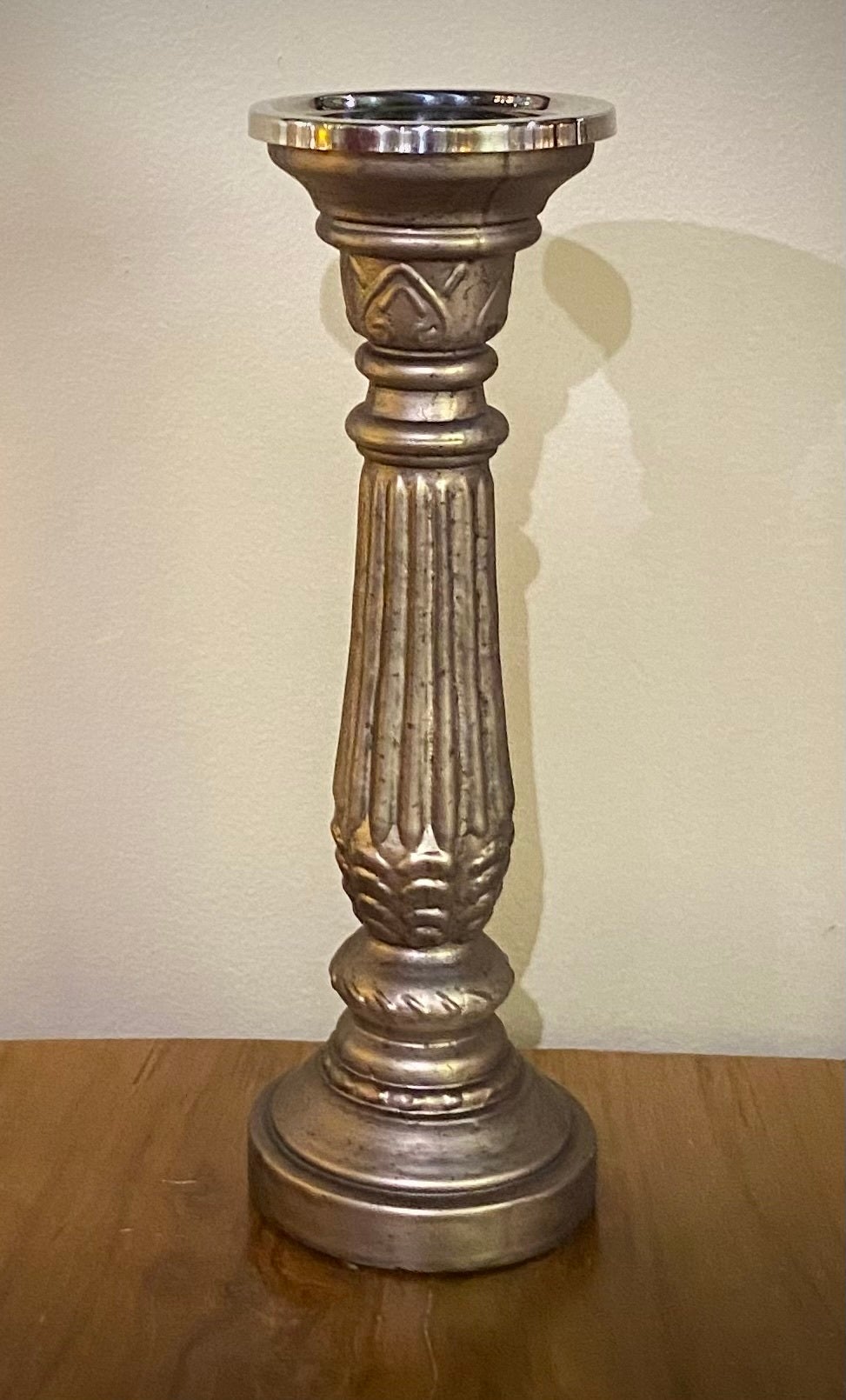 FROSTED GUNMETAL GLASS CANDLESTICK