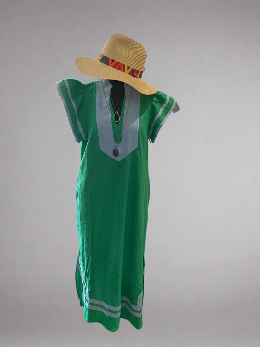 D26635 GREEN MAXI DRESS W RUFFLE SLEEVE