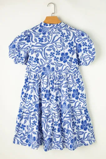FLOWER PRINT PUFF SLEEVE TIER DRESS