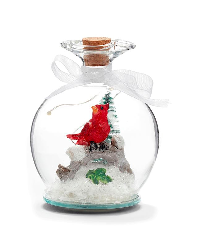 682402 GLASS LED DOME WITH CARDINALS