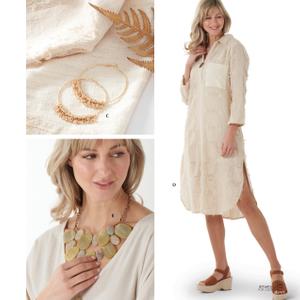 Beige Linen Fringe Squares Dress 85535A