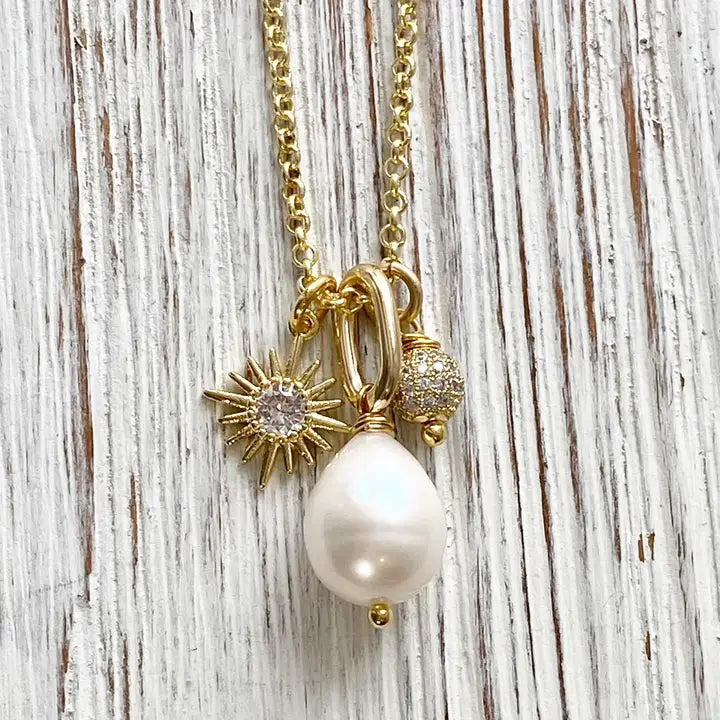 Pearl, Sun, Micro Pave Necklace N21068