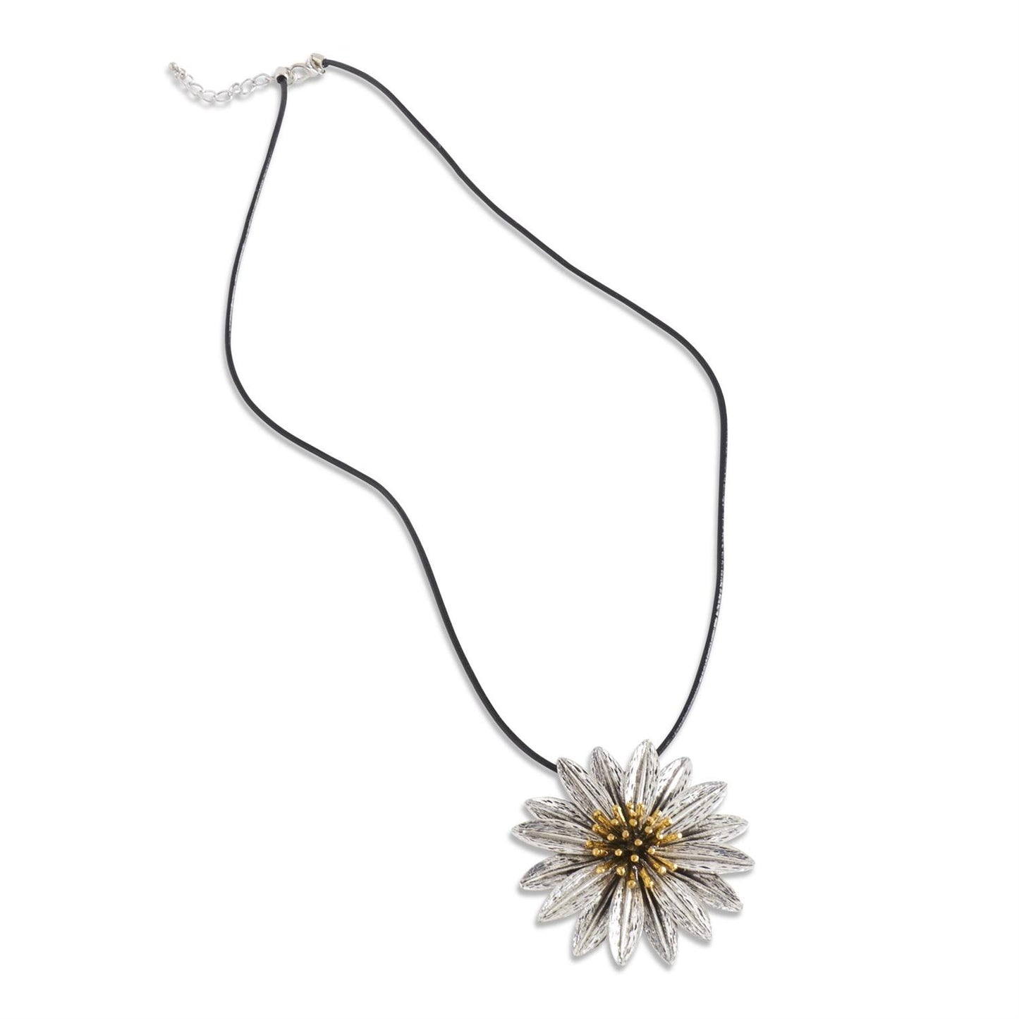 85130A Black Leather Cord Large Daisy Necklace