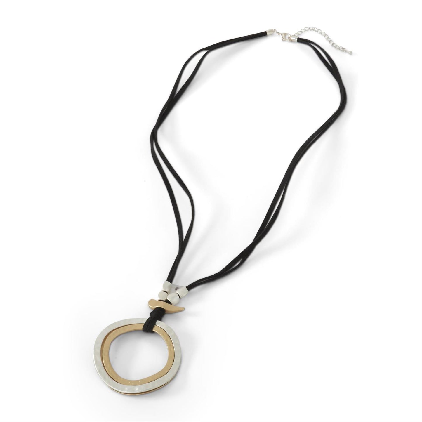 85243A Two Tone Circles on Suede Cord Necklace