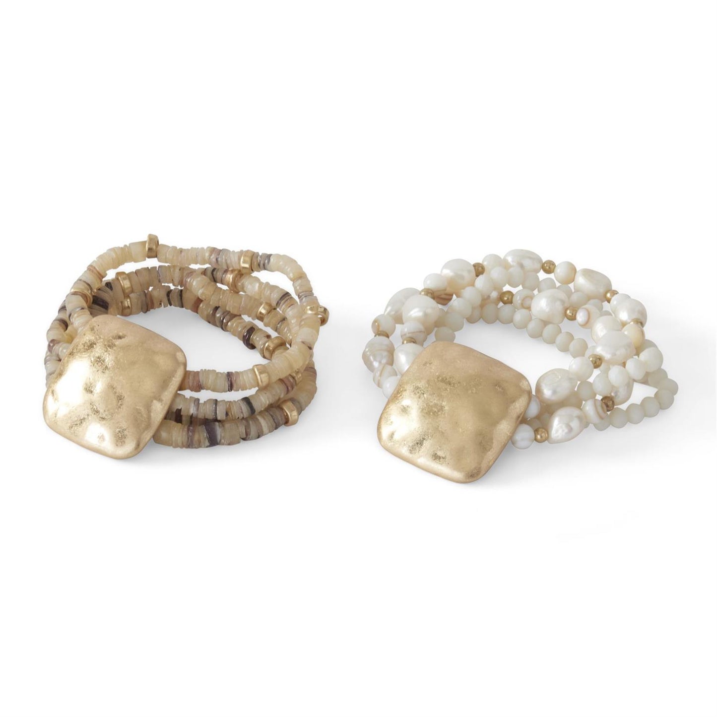 85476A ASSORTED STRETCH 4 STRAND BEADS W GOLD PLATE BRACELETS