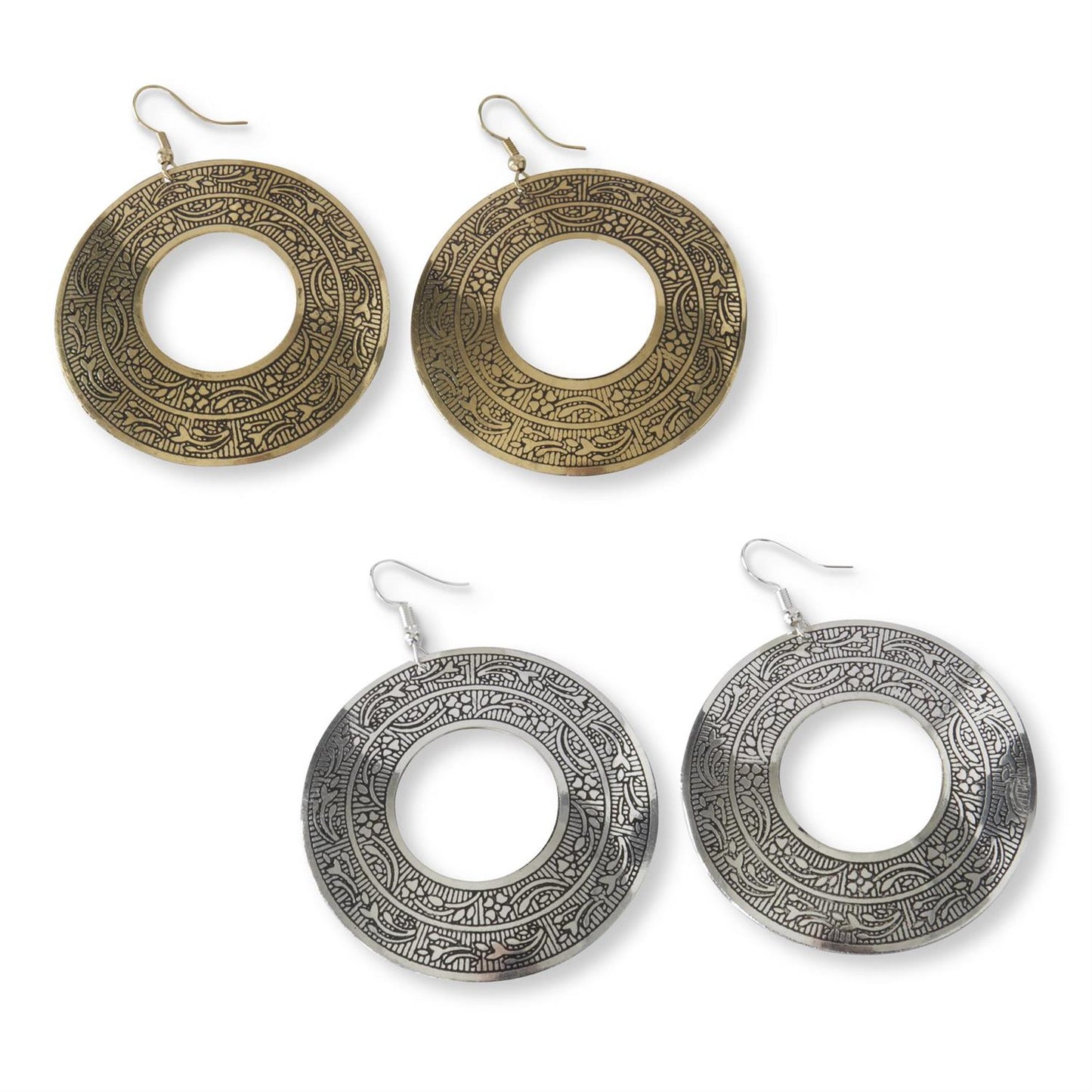 85588A Assorted Large Disc Filigree Circle Earrings