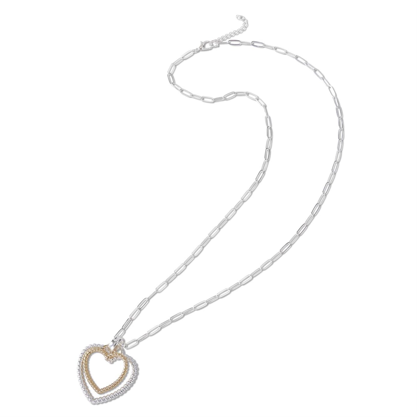 SILVER AND GOLD TEXTURED HEART NECKLACE 95618a