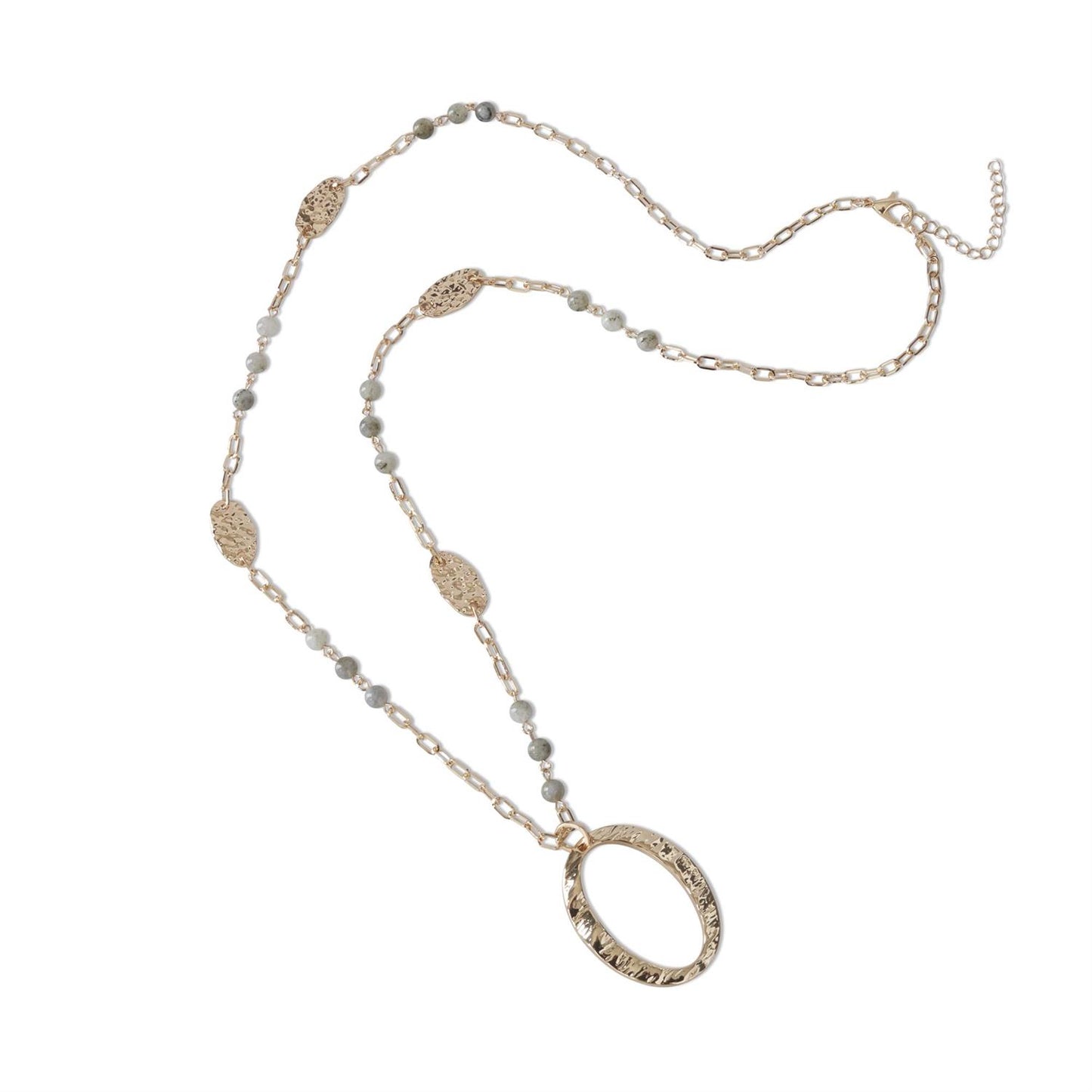 GOLD TEXTURED OVAL LABRADORITE PENDANT NECKLACE 85622A