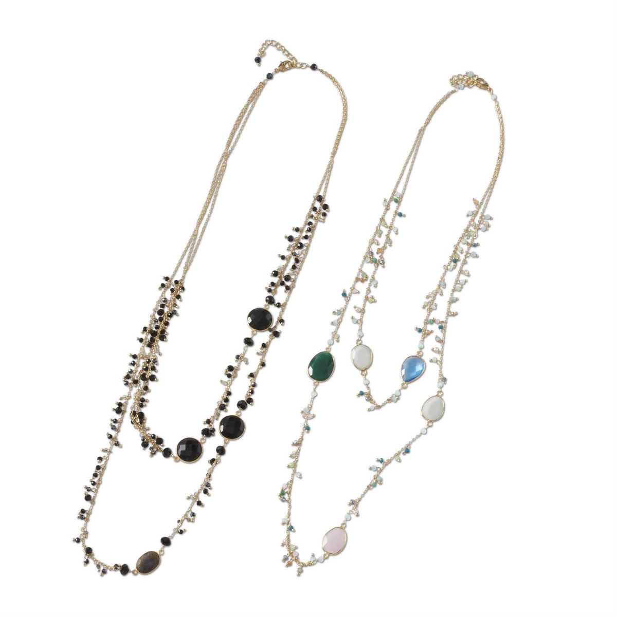85701A Assorted 2 Layer Hand-Linked Chain Semi Precious Stone Necklaces