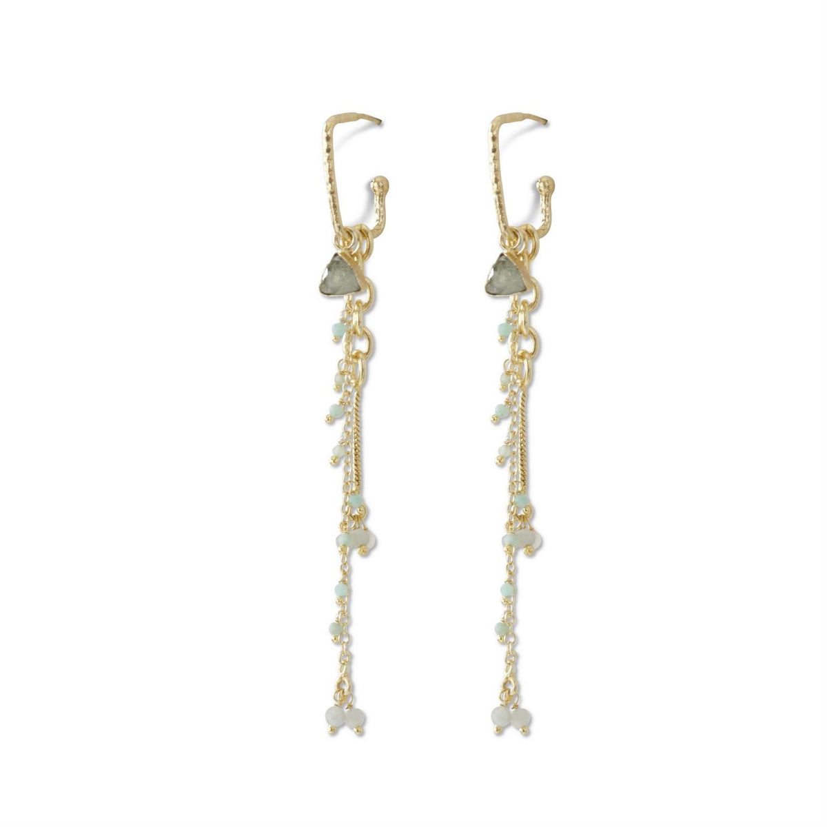 85882A Long Aquamarine Stone Beaded Dangle Earrings