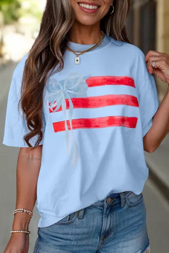 FLAG BOW GRAPHIC CREW NECK TEE