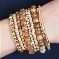 Regular Size Stackable Beads Bracelet Set LIGHT BROWN