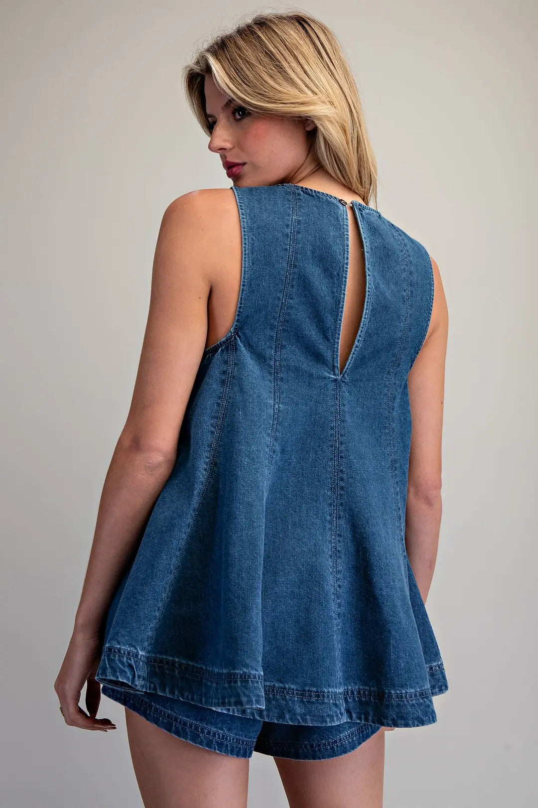SLEEVELESS FLAIR A LINE DENIM TOP TH15425