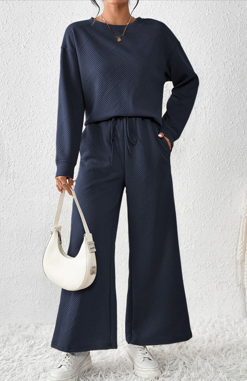 ULTRA LOOSE TEXTURED 2 PC SLOUCHY OUTFIT NAVY BLUE