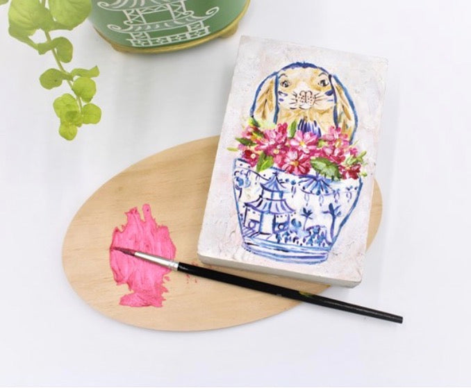 4 X 6 WOOD BOX SIGN BUNNY IN POT HB2011