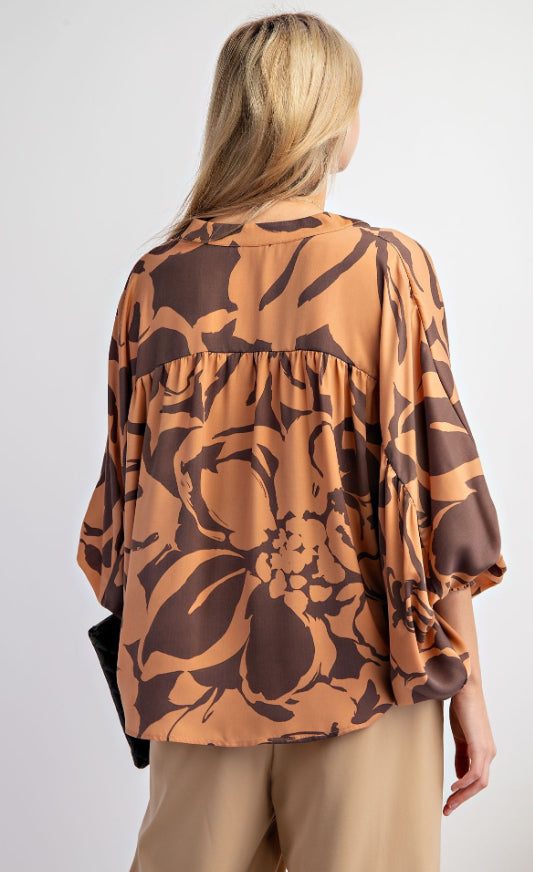 ET25171 MOCHA BROWN PRINTED DOLMA SLEEVE