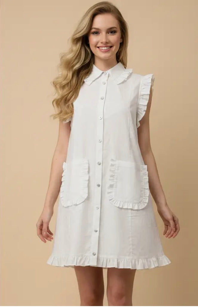 7087D RUFFLED SLEEVELESS SHIRT DRESS