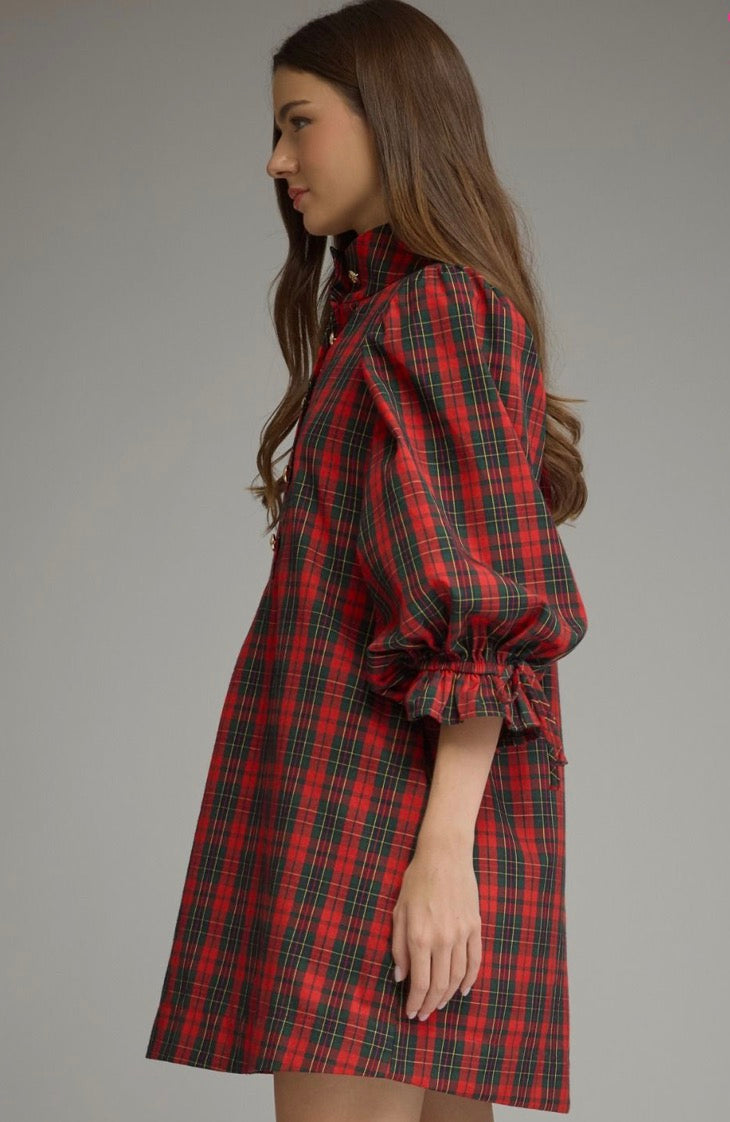D33602 PLAID MINI DRESS
