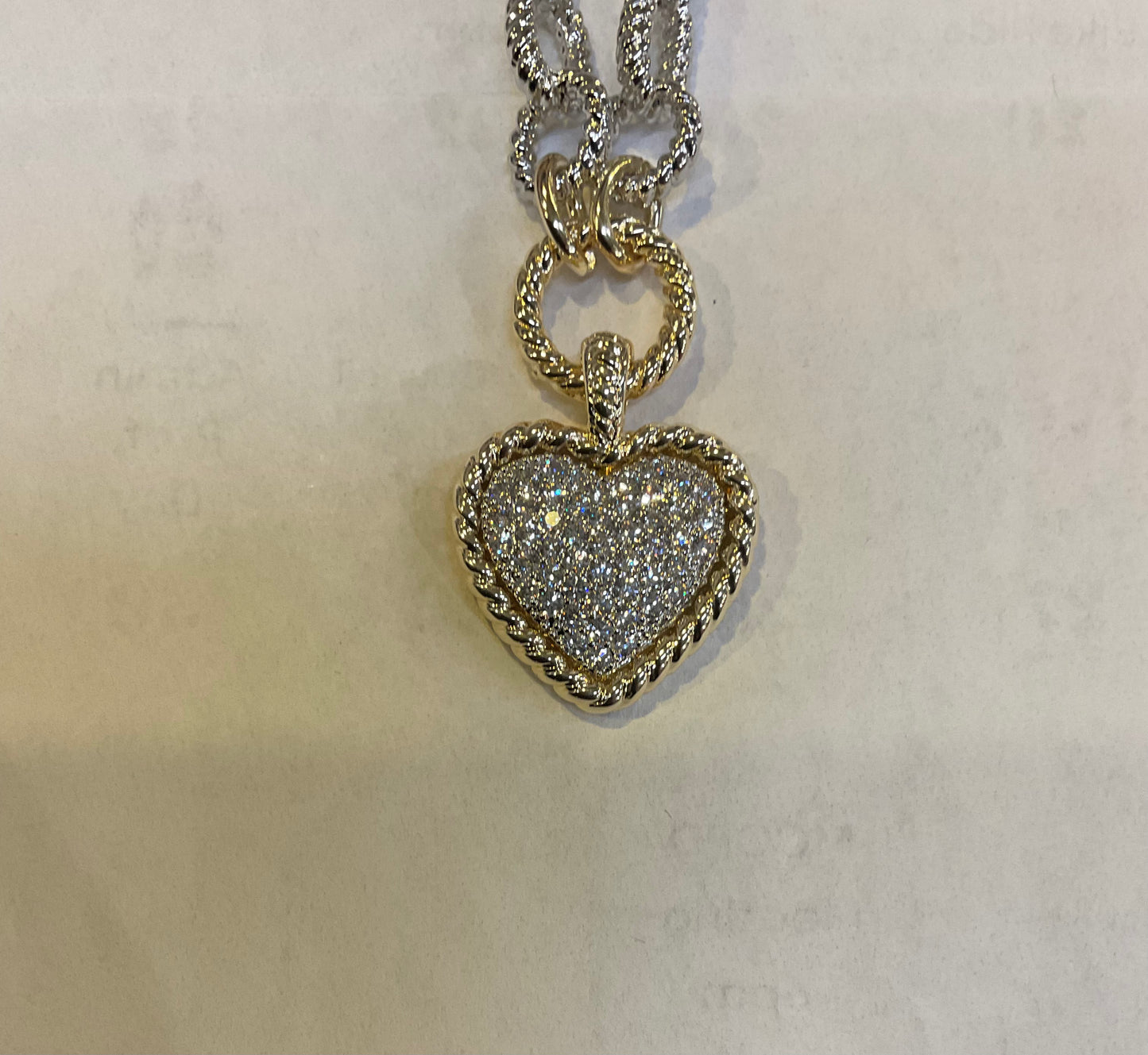 JN3870 CZ HEART WITH GOLD AND SILVER NECKLACE