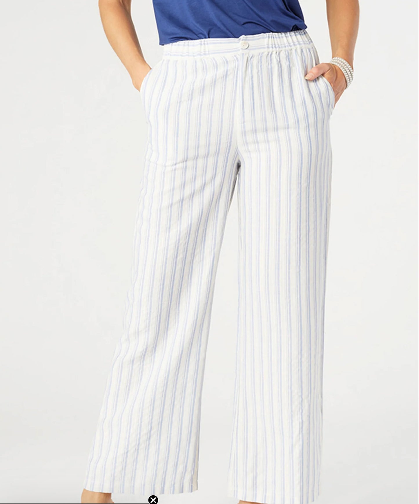 Fallon Wide Leg Striped Pant - Off White/Blue SKU: 2429033A