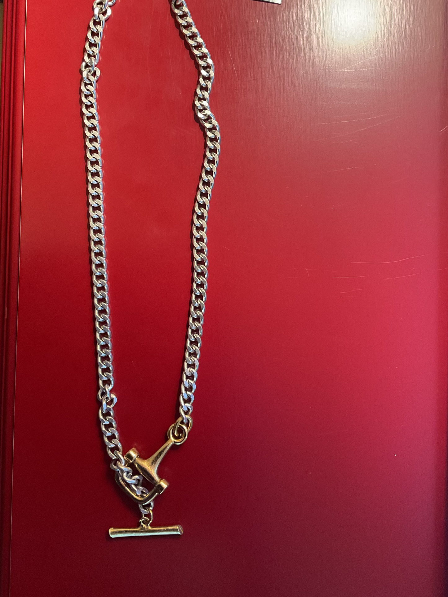 SILVER CHAIN NECKLACE WITH GOLD HORSE BIT