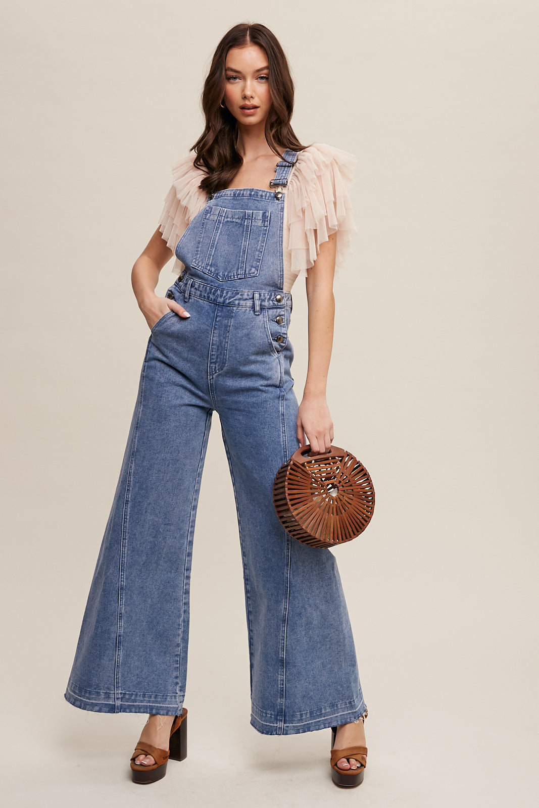 DENIM RETRO WIDE OPENING OVERALLS LIGHT DENIM