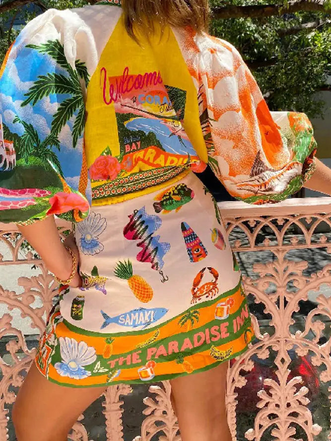 Summer Tropical Summer Print Buttoned Shirt Dress JRM056