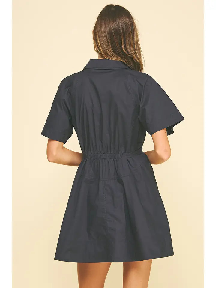 Button Down Waistline Detail Mini Dress - 6614D