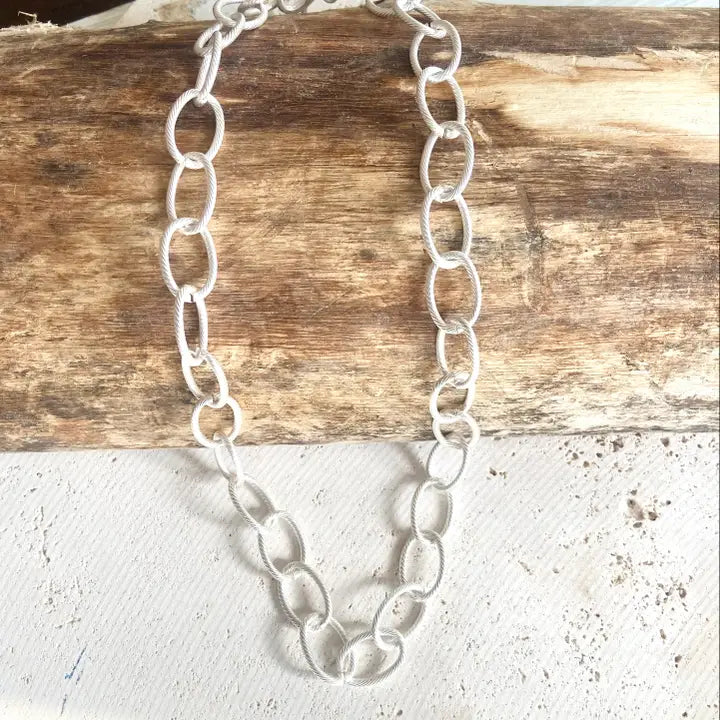 N24265 Matte Silver Chunky Oval Chain Necklace