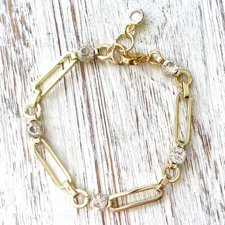 Paperclip Chain Bracelet Boutique Salon Crystal Jewelry Gold B23008