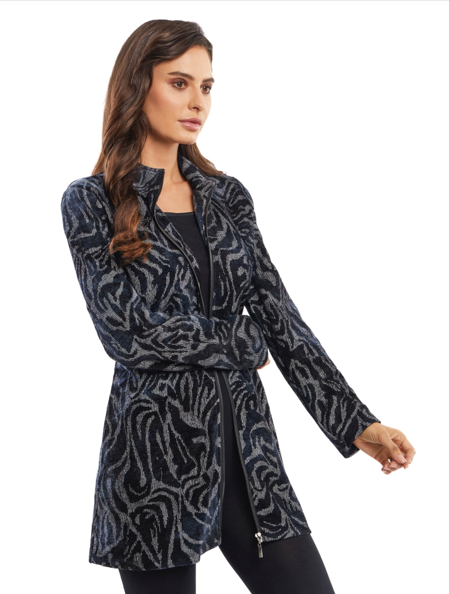 239008 BLACK/GRAY LAPEL ZIPPER JACKET