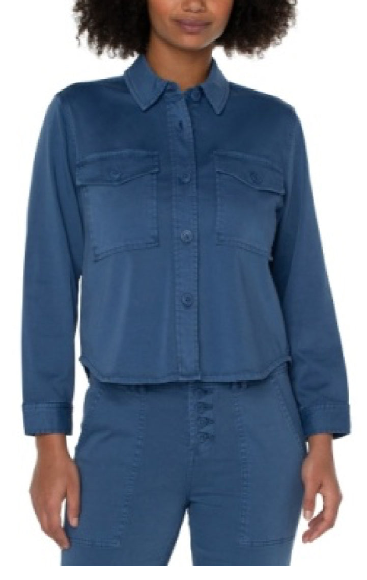 LM1077L12 CROPPED SHIRT JACKET QUEEN BLUE