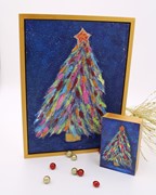 TNX4025 4x6" Handpainted Glittered MDF Box Sign, Multicolor Tree