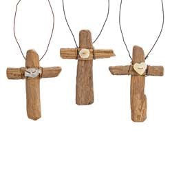 4.5" Driftwood Cross Ornament, 3 assorted Item #: JM24300A
