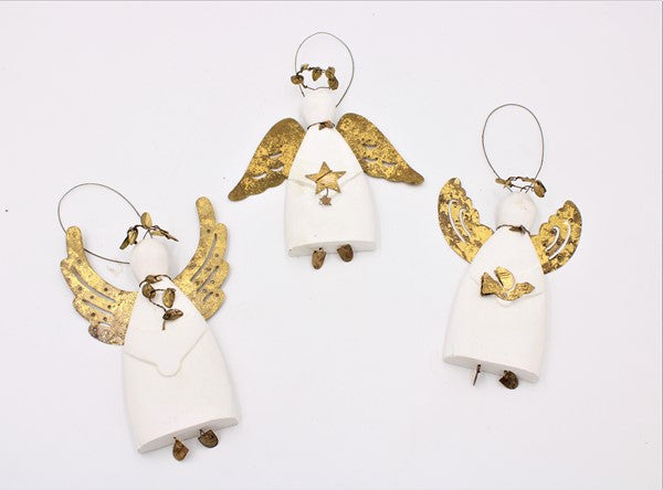 6" White Angel Ornaments with Gold Wings, 3 assorted Item #: JM24270A