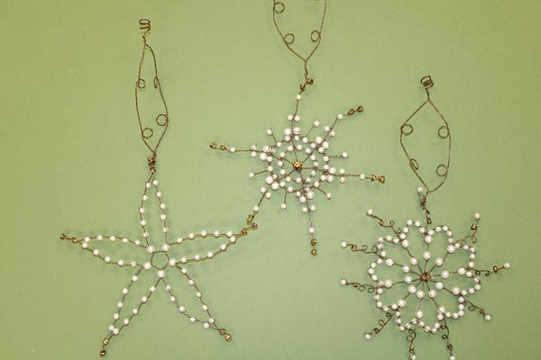 7" Wire and Pearl Snowflake Ornament, 5" Drop, 3 assorted Item #: JM9339A