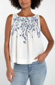 sleeveless boat neck woven top w/ pintucks LM8K99CF16E6