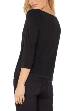 3/4 slv draped neck knit top LM8D24KB02