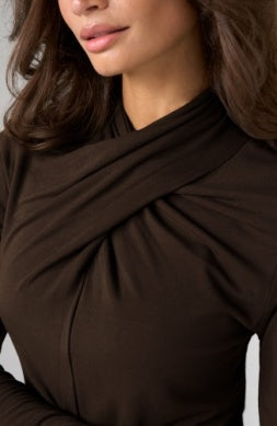 long slv wrap neck knit top LM8L49VMK java