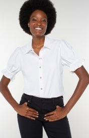 elbow puff sleeve snap front knit shirt LM8H24ETK