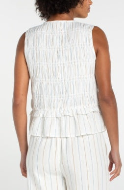 sleeveless tie front woven top w/ smocking LM8K10EE61