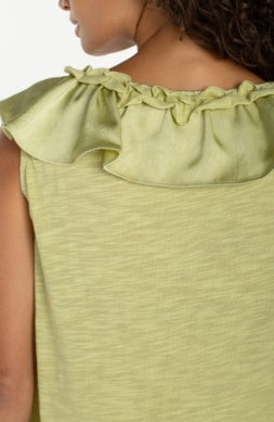 ruffle front sleeveless woven to knit top LM8J96WV90 lime crema