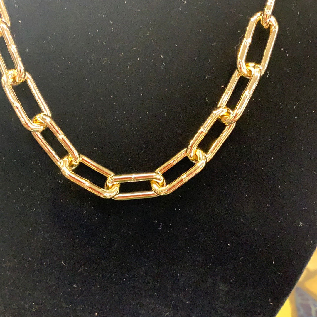 20180 GOLD PUFFY PAPERCLIP NECKLACE