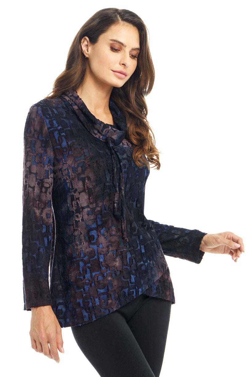 22J138 BLACK MULTI COWL NECK TOP