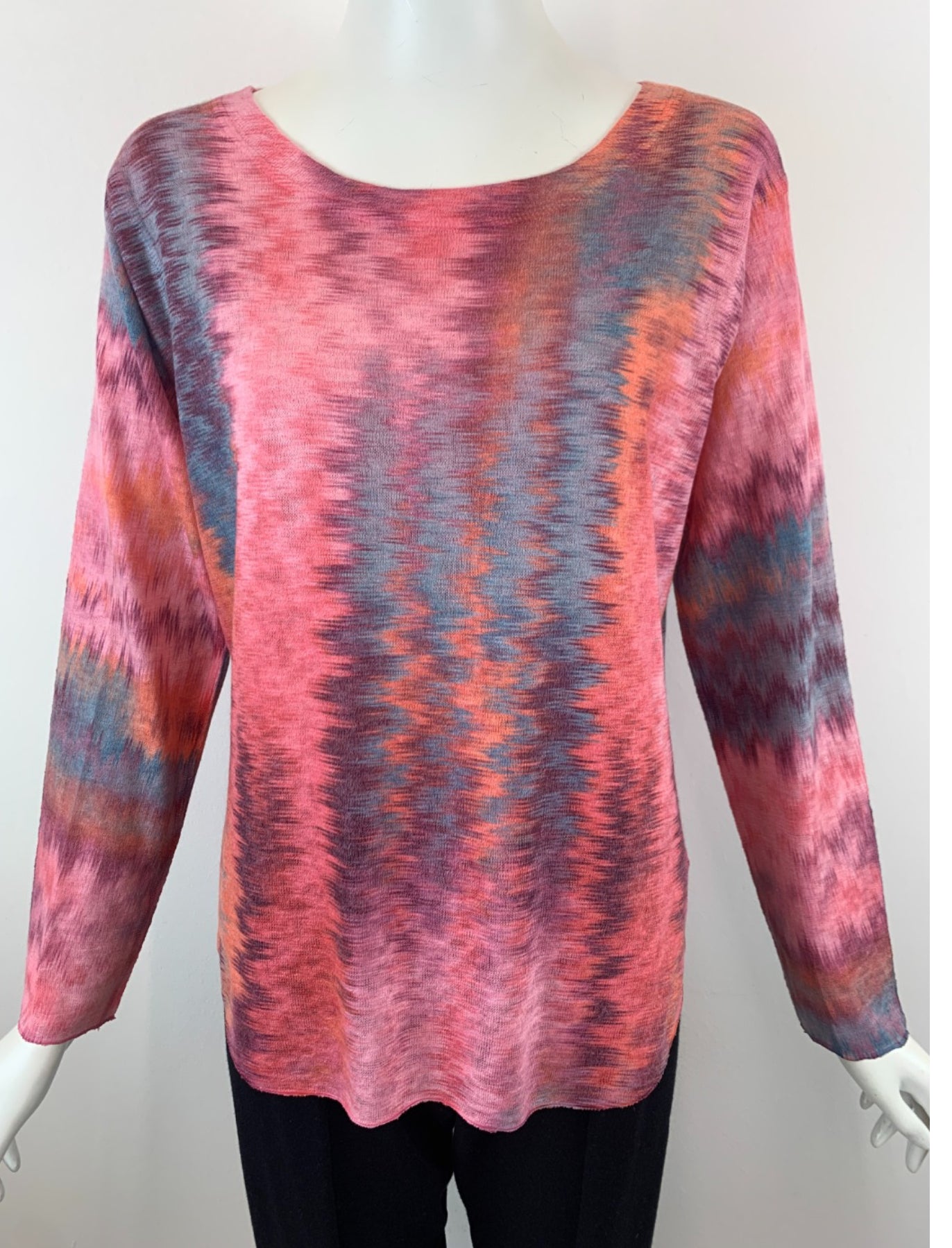 N288225Y MULTICOLOR PRINTED ZIG ZAG LONG SLEEVE TOP